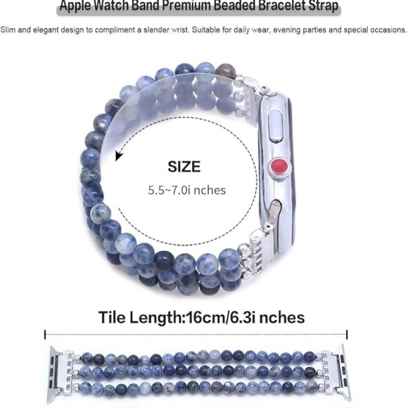Natural Stone Beaded Bracelet Compatible with Apple Watch Band Series - Picture 4 of 7